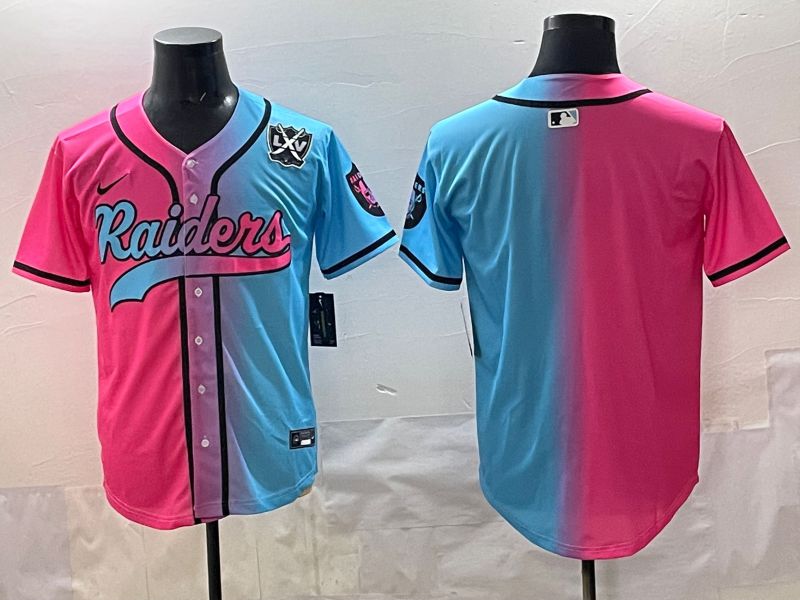 Men 2025 Oakland Raiders Blank Blue pink Nike Limited NFL Jersey style 003
